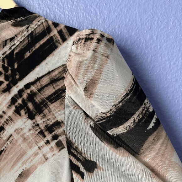 DKNY Women's Cowl Neck Puff Short Sleeve Blouse Petite Small Stretchy Fitted - Picture 8 of 8